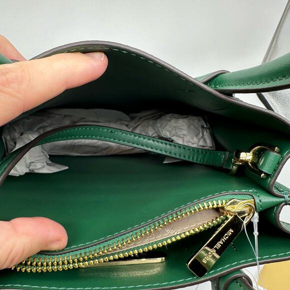 NWT Michael Kors Mercer Medium Pebbled Jewel Green Leather Crossbody Small Purse - Picture 7 of 14